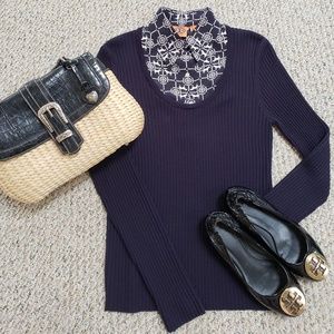 Tory Burch Equestrian style sweater set blue sz l